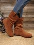 Solid Crinkled Faux Suede Casual Boots
