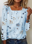 Women's Floral T-shirt Square Neck Casual Buttoned Shirt