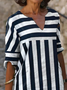 Casual Striped Notched Dress