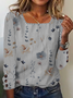 Women's Floral T-shirt Square Neck Casual Buttoned Shirt