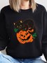 Women Casual Pumpkin Cat Print Crewneck Sweatshirt Party Halloween Costumes