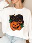 Women Casual Pumpkin Cat Print Crewneck Sweatshirt Party Halloween Costumes