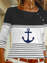 Striped Anchor Buttoned Casual T-Shirt