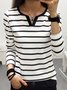 Striped Knitted Casual Notched T-Shirt