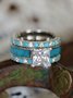 Rhinestone Imitation Blue Turquoise Ring Sets