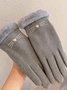 Cat Face Embroidery Bow Knot Fur Lapel Warm Elegant Women's Gloves