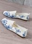 Floral Print Comfy Square Toe Mesh Fabric Slip On Shoes