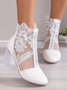 Floral Embroidery Rhinestone Clear Chunky Heel Fashion Boots