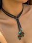 Turquoise Leaf Feather Vintage Adjustable Necklace