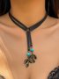 Turquoise Leaf Feather Vintage Adjustable Necklace