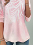 Crew Neck Jersey Pink Leaf Casual T-Shirt