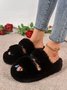 Casual Color Block Double Strap Fluffy Slippers