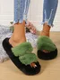 Casual Color Block Double Strap Fluffy Slippers