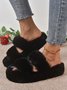 Casual Color Block Double Strap Fluffy Slippers