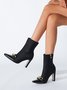 Women Chain Decor Color Block Chunky Heel Fashion Boots