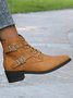 Vintage Buckle Decor Lace-Up Block Heel Boots