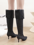 Denim Pleated Personalized Pointed Toe Stiletto Knee High Boots