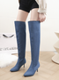 Denim Pleated Personalized Pointed Toe Stiletto Knee High Boots
