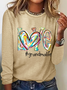 Women's Love Grandma Life Cotton-Blend Casual Cat Crew Neck Long Sleeve Shirt