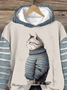 Women's Winter Funny Cute Wonderland Clothing Cat Printed Hooded Sweatshirt