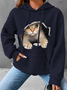 Funny Cat Loose Simple Cotton-Blend Hoodie Hoodie