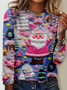 Pink Santa Claus Pattern Regular Fit Casual Long Sleeve Print Shirt