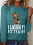 Funny Horse And Butterflies I Licked It So It’S Mine Cotton-Blend Casual Long Sleeve Shirt