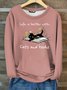 Women’s Life Is Better With Cats And Books Casual Cotton-Blend Fleece Sweatshirt