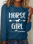 Women's Heartbeat Horse Lover Long Sleeve T-Shirt Tee Funny Valentine's Day Gifts Spring