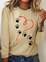 Women's T-Shirt Tee Funny Dog Paw Simple Heart Long Sleeve Spring Top Valentine's Day Gifts 