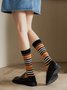 1pair Color Block Striped Mid-calf Socks