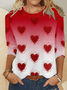 Women's Tee-Shirt Valentine's Day Gifts Crew Neck Heart Ombre Casual Long Sleeve Top Spring Red
