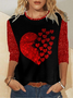 Women‘s Tee T-Shirt Heart Print Valentine's Day Gifts Long Sleeve Spring Top Crew Neck Red