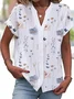  Women's V Neck T-Shirt Micro-Elasticity Buttoned Floral Loose Casual Blouse