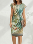 Women's Midi Dress Floral Dress Crew Neck Vintage Dress