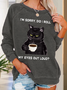 Women's I Am Sorry Did I Roll My Eyes Out Loud Funny Back Cat Graphic Printing Crew Neck Casual Sweatshirt