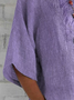 Women's Short Sleeve Shirt Summer Purple Plain Embroidery Cotton Crew Neck Daily Casual Top