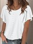 Crew Neck Plain Lace Casual T-Shirt