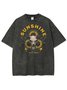 Sunshine Sunflower Constellation Aries Skull Printed Distressing Washed Cotton Short Sleeve T Shirt