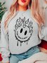 Everything Is Okay Slogan Smiley Cotton Drawstring Sweatshirt