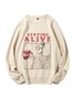 Staying Alive Slogan Skeleton Drinking Coffe Cotton Sweatshirt