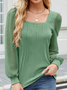 Women's Long Sleeve Shirt Spring/Fall Camel Plain Square Neck Puff Sleeve Daily Going Out Casual Top