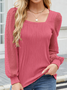 Women's Long Sleeve Shirt Spring/Fall Camel Plain Square Neck Puff Sleeve Daily Going Out Casual Top