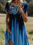 Women's Short Sleeve Summer Blue Ombre Crew Neck Daily Going Out Casual Midi H-Line T-Shirt Dress Dress