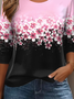 Women's Long Sleeve T-shirt Spring/Fall Black Floral Cotton Crew Neck Daily Going Out Casual Top