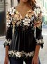 Regular Fit V Neck Casual Floral Blouse With No