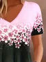 Women's Floral Printing Knitted V Neck Daily Going Out Casual Top