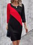 Women's Long Sleeve Spring/Fall Black Color Block Crew Neck Daily Going Out Casual Midi H-Line T-Shirt Dress