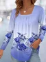 Women's Long Sleeve Blouse Spring/Fall Deep Pink Floral Square Neck Daily Going Out Casual Top