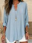 Loose Plain Notched Casual Blouse